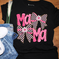 MaMa Pink Checkered Bow T-Shirt