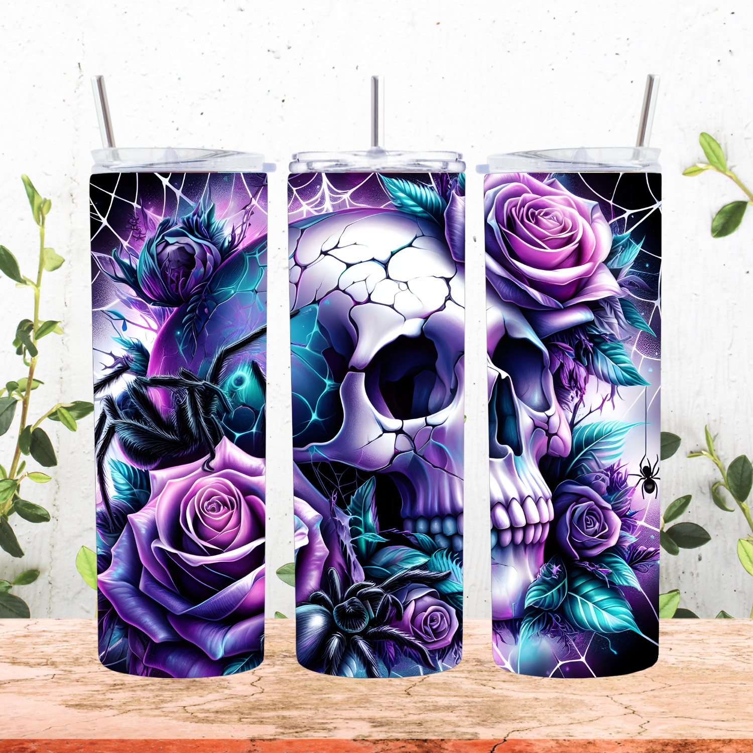 Purple Floral Skull Tumbler