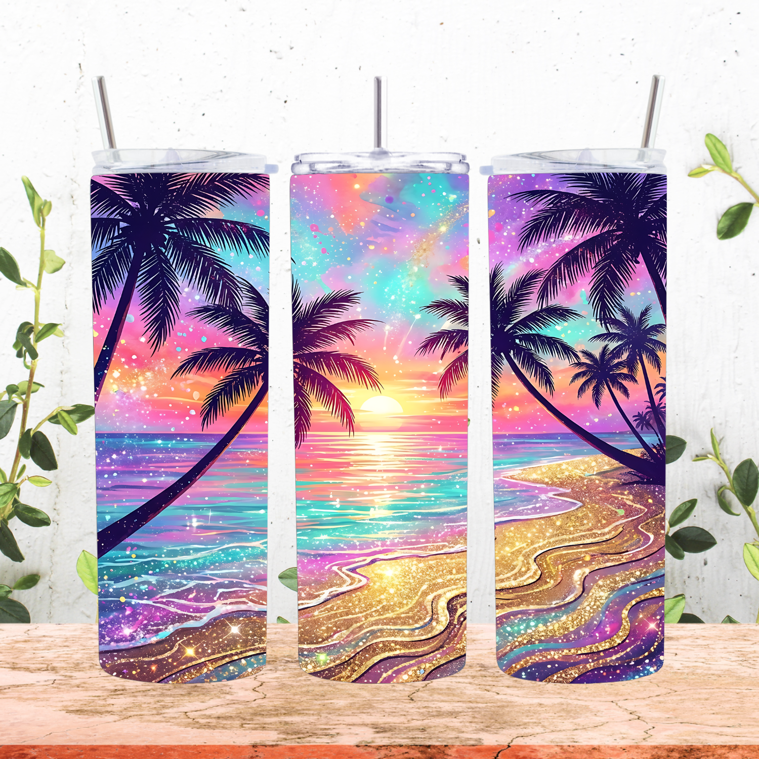 Glitter Beach Sunset Tumbler